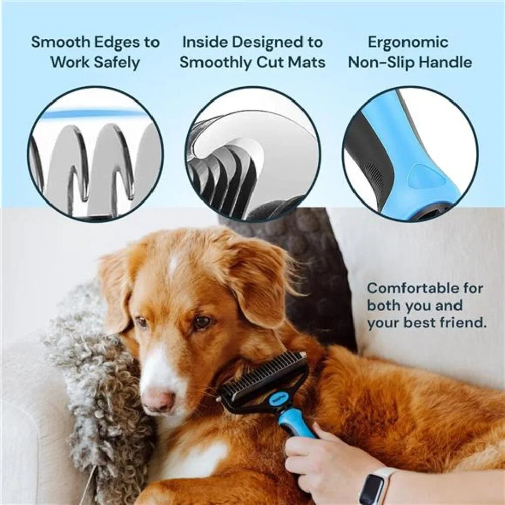 Dog Grooming Brush for Shedding - 2 in 1 Deshedding Tool and Undercoat Rake